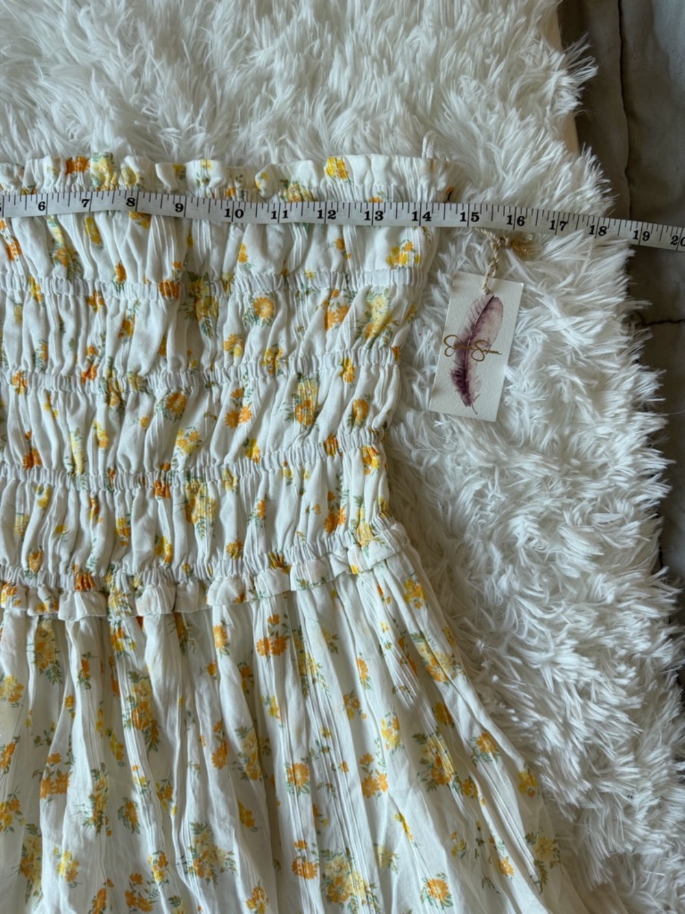 Jessica Simpson Yellow Floral Strapless Smocked Bubble Hem Mini Dress NWT Sz S - Picture 5 of 9